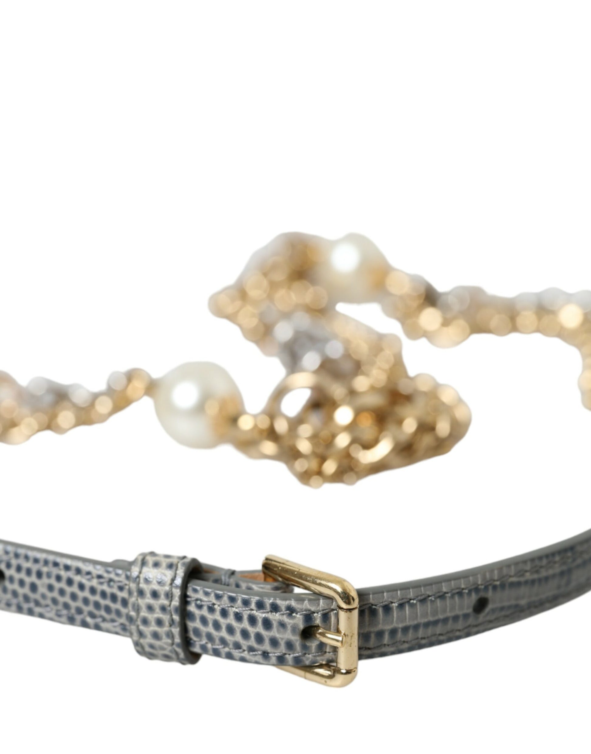 Ceinture taille en chaîne tressée bleue et laiton doré