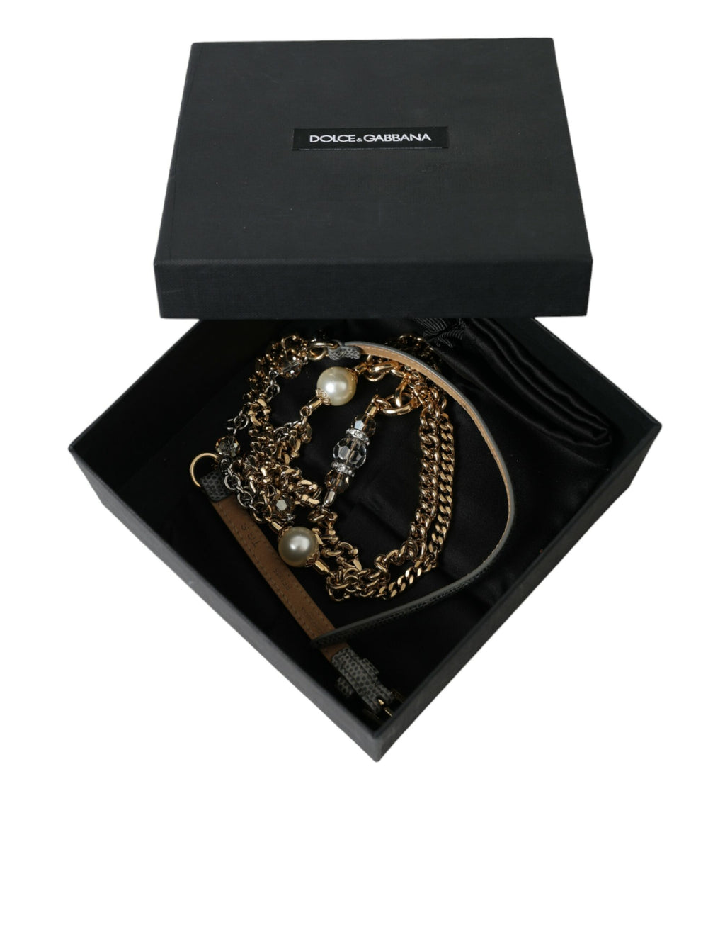 Ceinture taille en chaîne tressée bleue et laiton doré