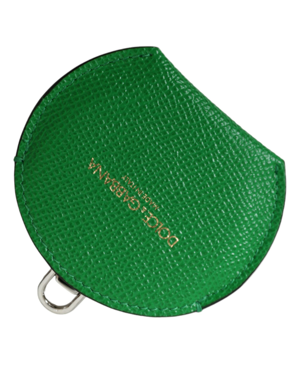 Étui pour miroir à main rond en cuir de veau vert avec logo