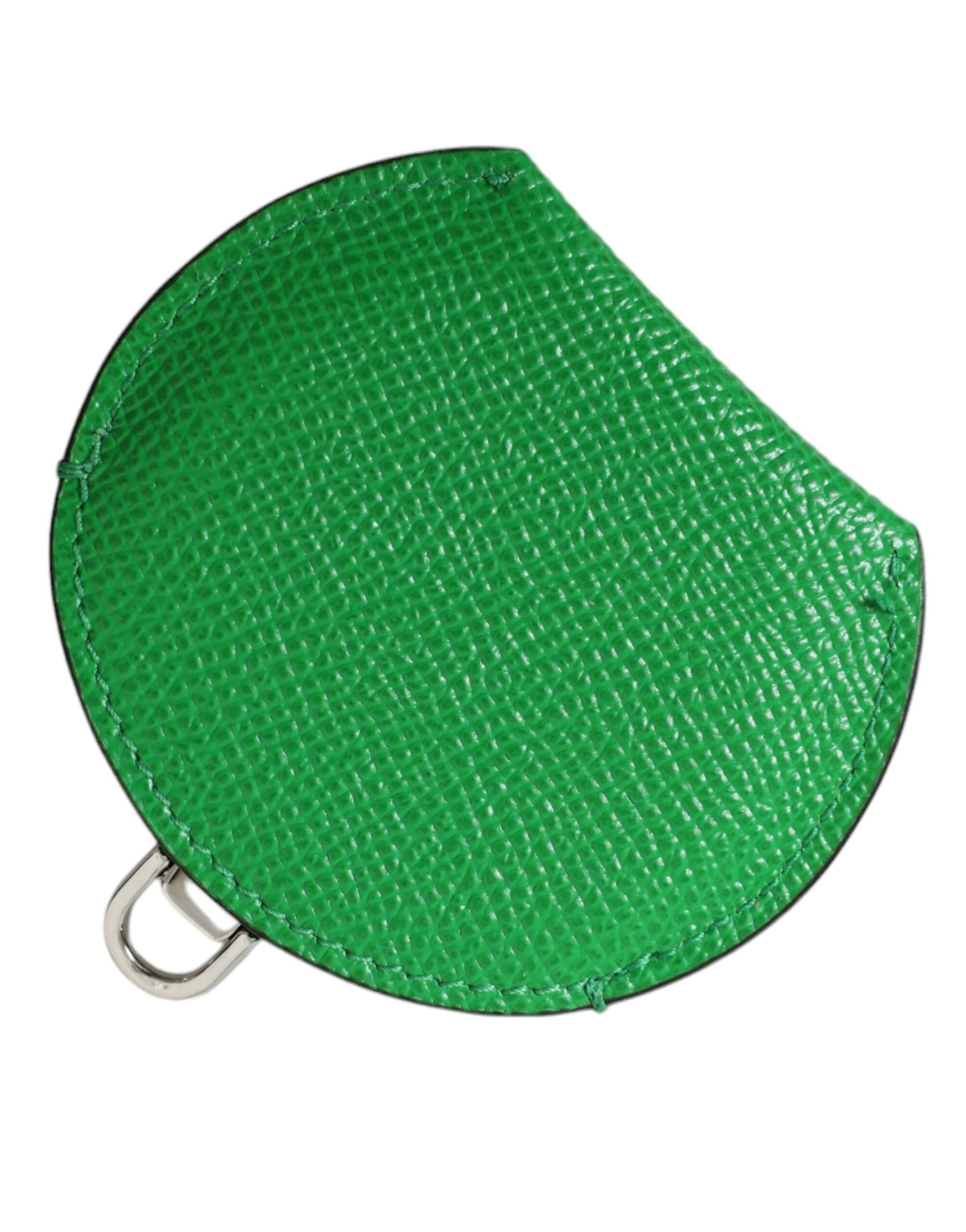 Étui pour miroir à main rond en cuir de veau vert avec logo