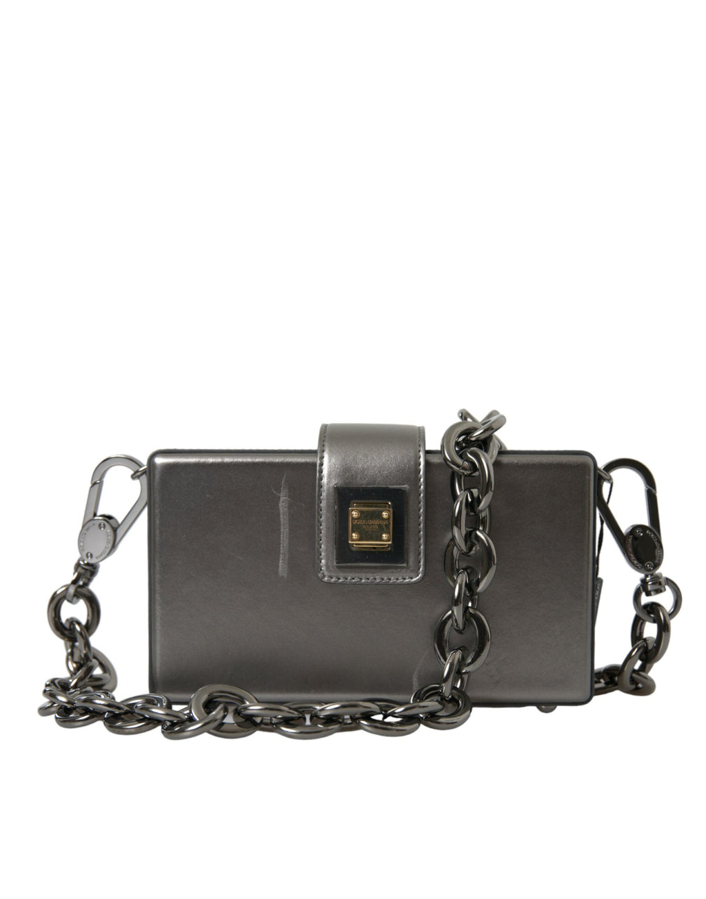 Sac à bandoulière DG BOX en cuir de veau gris métallisé