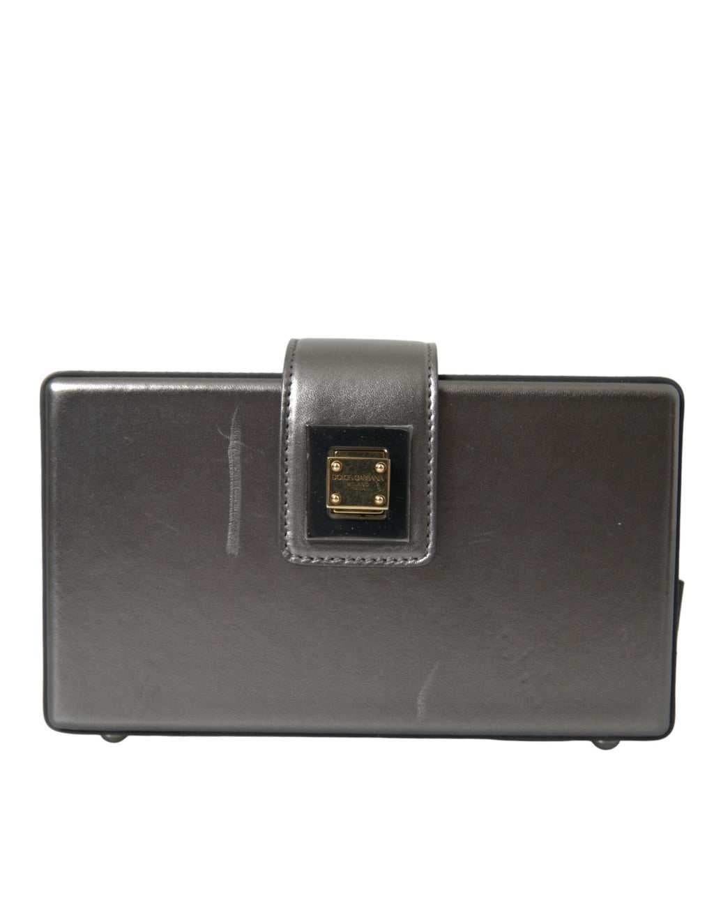 Sac à bandoulière DG BOX en cuir de veau gris métallisé