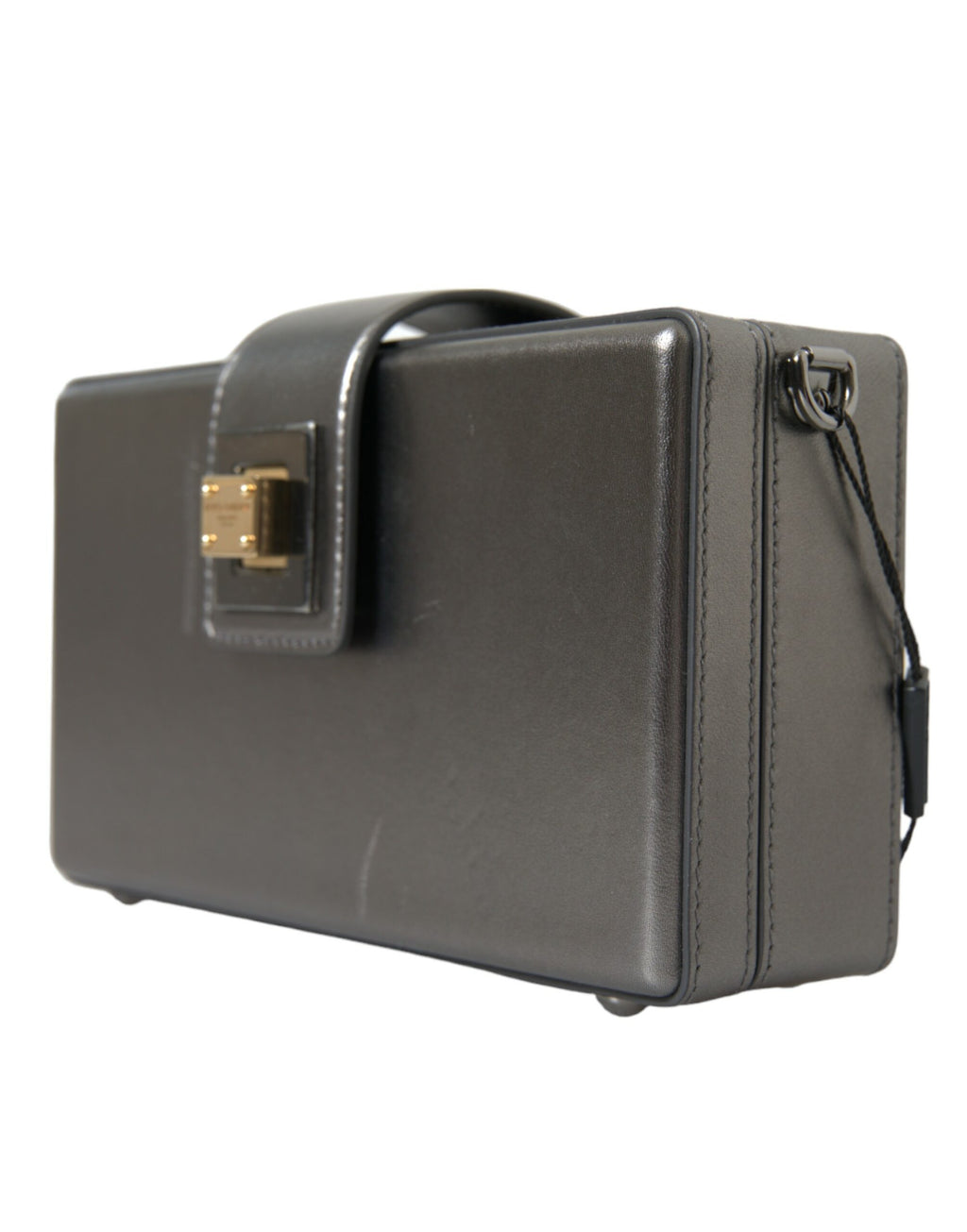 Sac à bandoulière DG BOX en cuir de veau gris métallisé