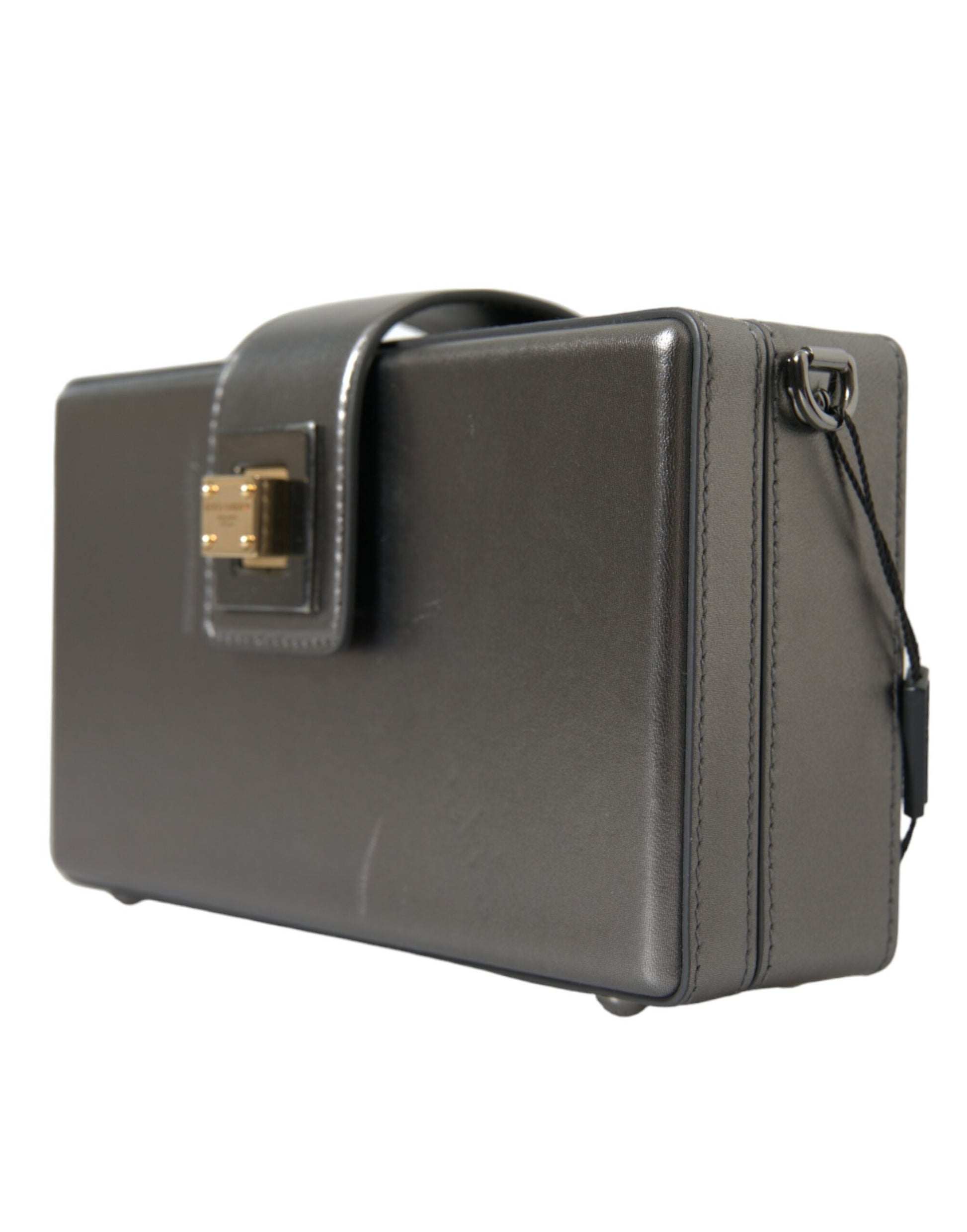 Sac à bandoulière DG BOX en cuir de veau gris métallisé
