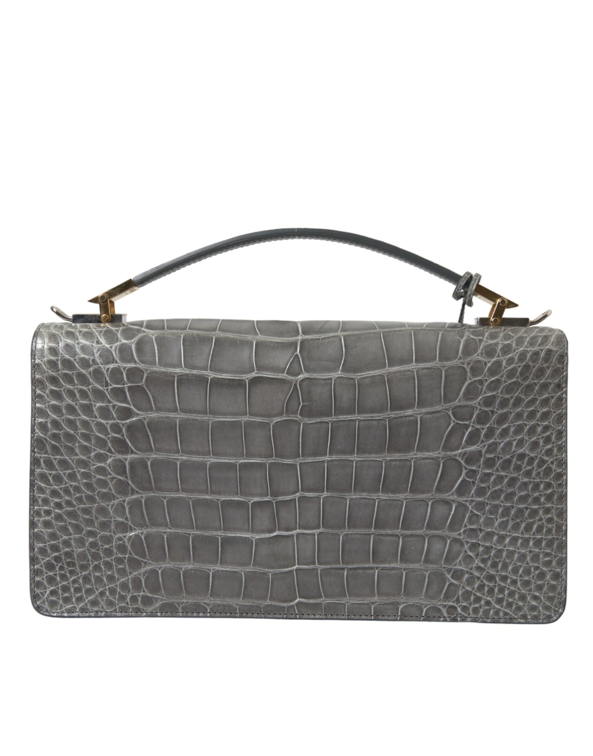 Sac à main porté épaule moyen en cuir exotique gris.
