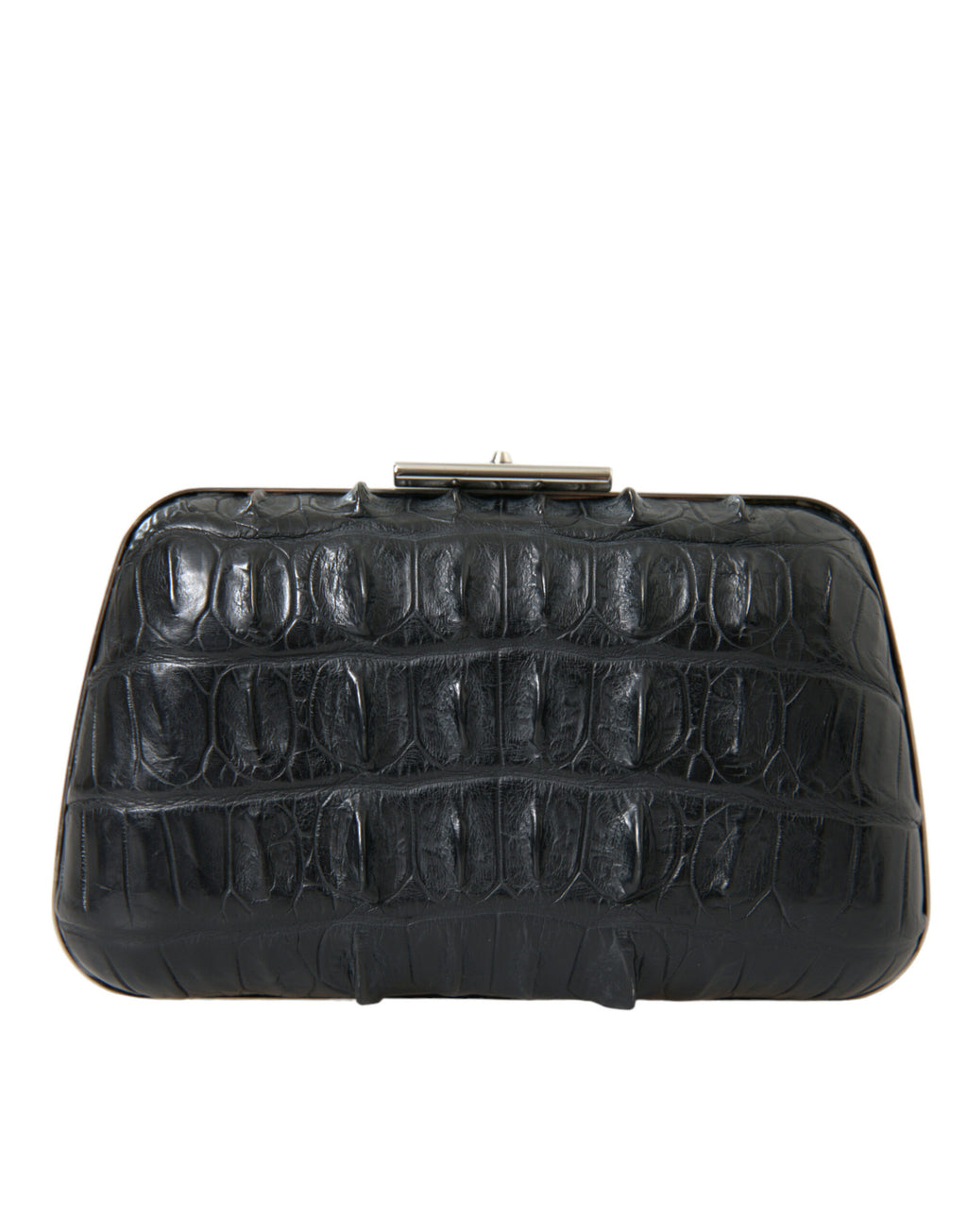 Sac à main porté épaule et porté bandoulière, type boîte, en cuir de peau exotique noire.