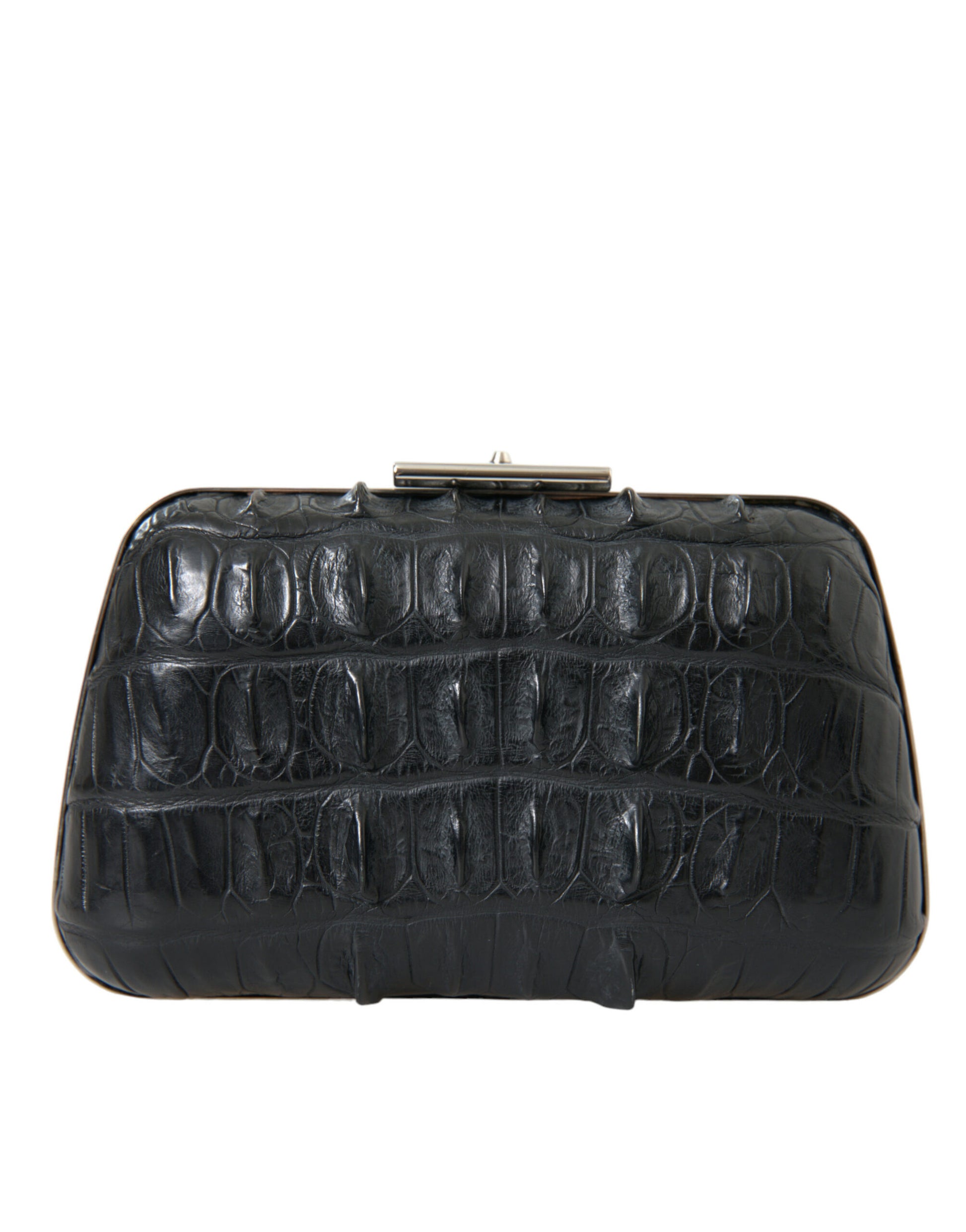 Sac à main porté épaule et porté bandoulière, type boîte, en cuir de peau exotique noire.