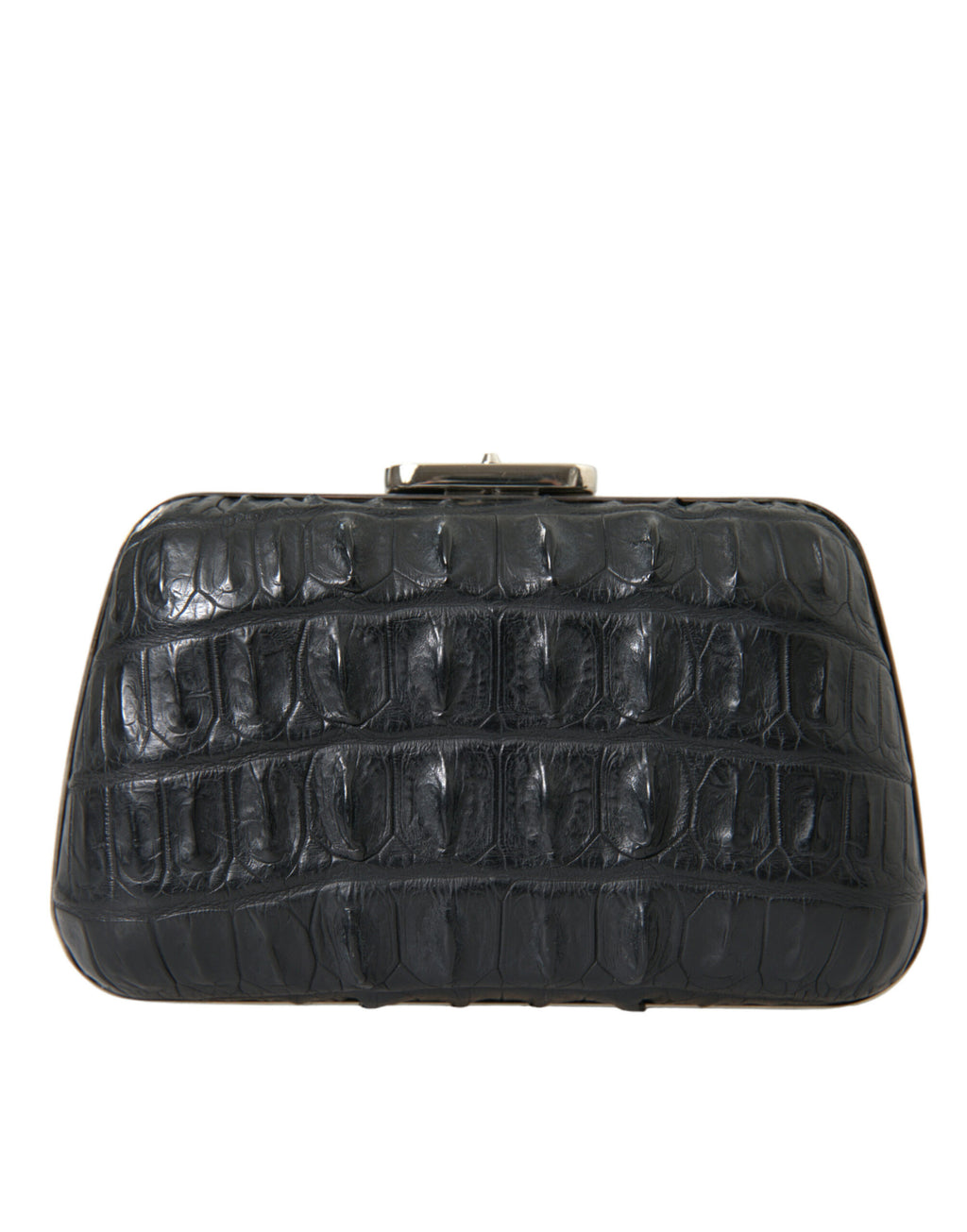 Sac à main porté épaule et porté bandoulière, type boîte, en cuir de peau exotique noire.