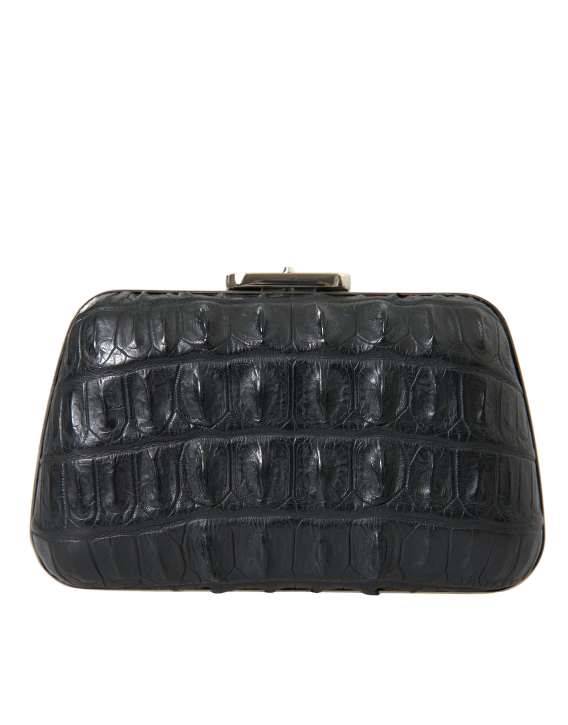 Sac à main porté épaule et porté bandoulière, type boîte, en cuir de peau exotique noire.
