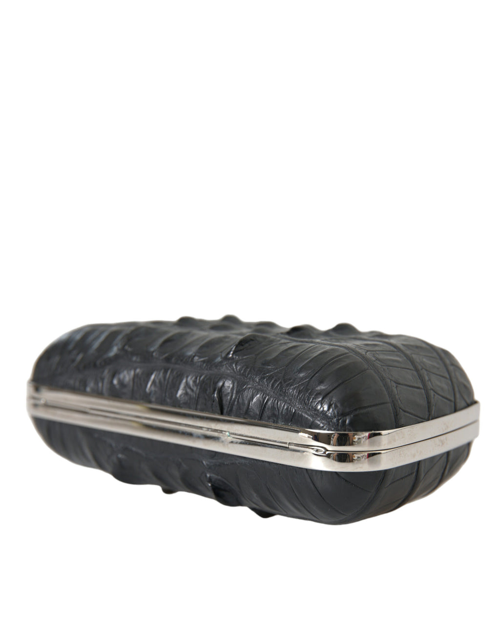 Sac à main porté épaule et porté bandoulière, type boîte, en cuir de peau exotique noire.