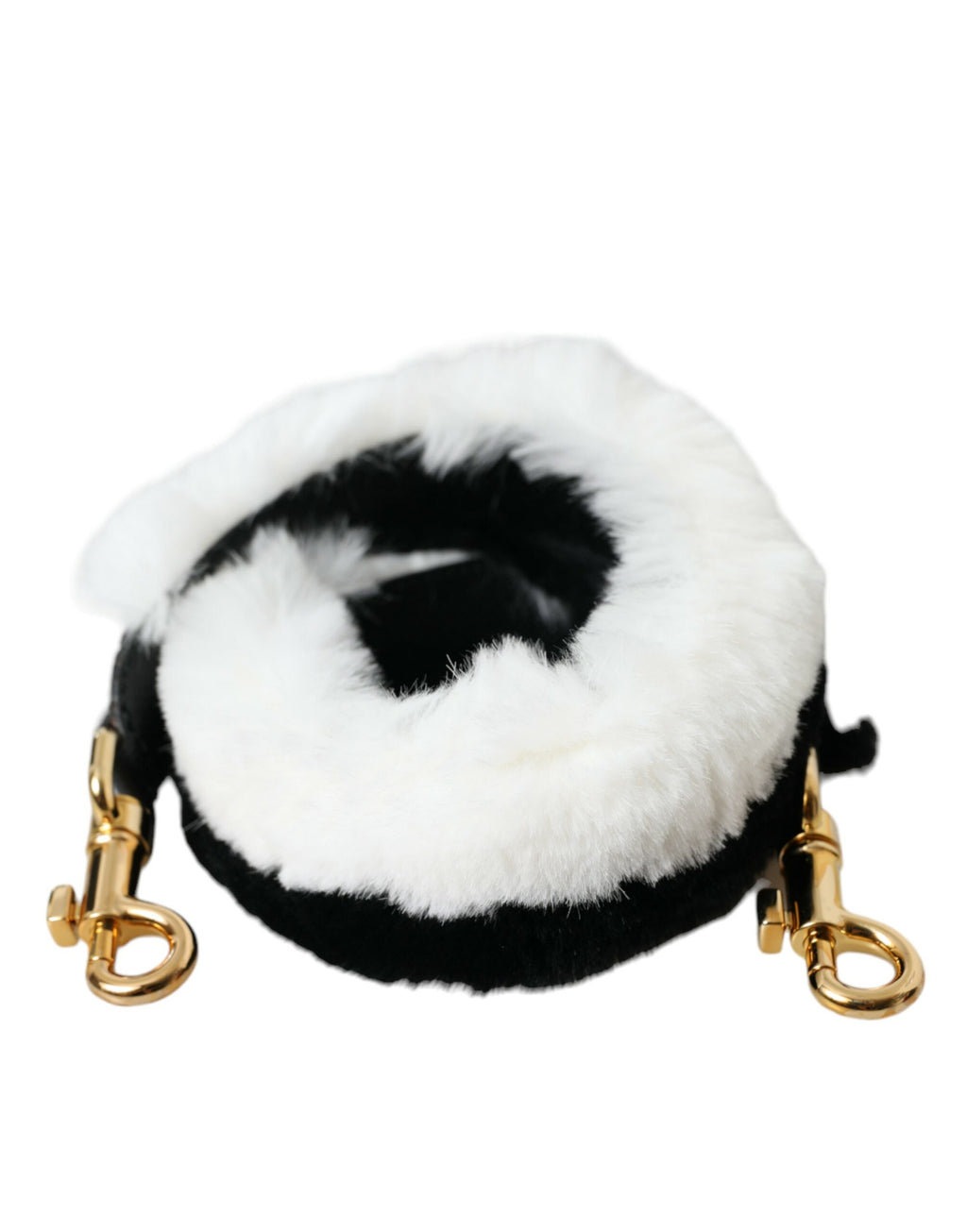 Bandoulière d'accessoire en fourrure de lapin noir et blanc.