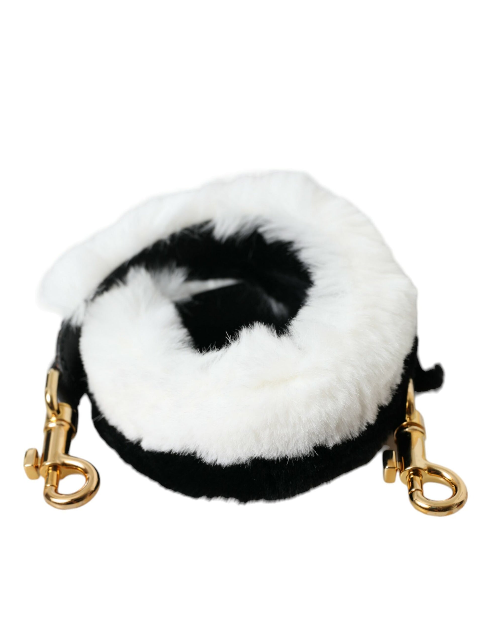 Bandoulière d'accessoire en fourrure de lapin noir et blanc.