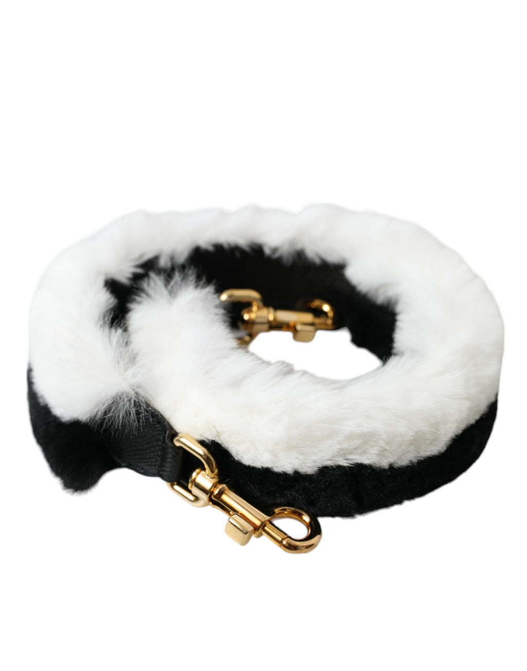 Bandoulière d'accessoire en fourrure de lapin noir et blanc.
