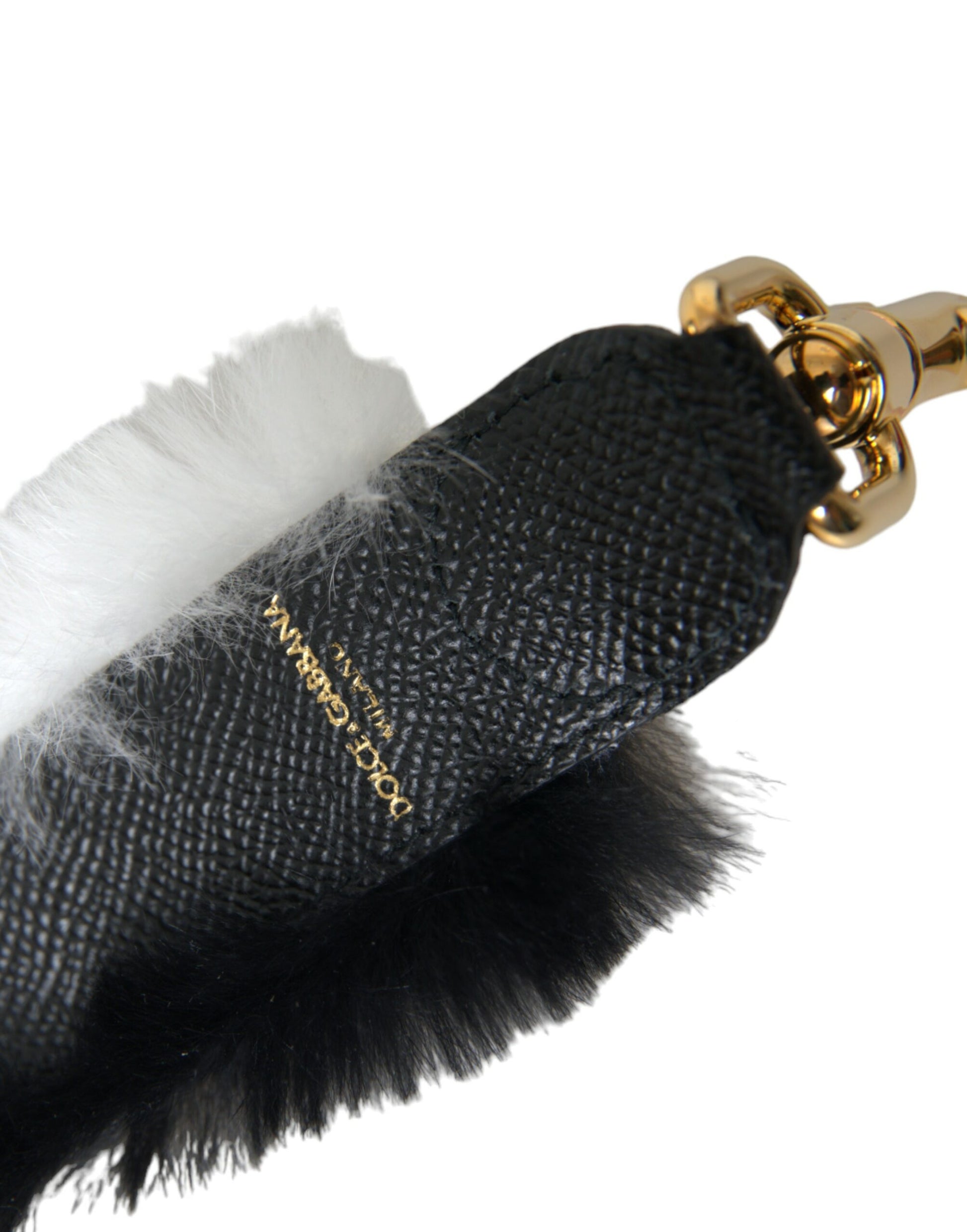 Bandoulière d'accessoire en fourrure de lapin noir et blanc.