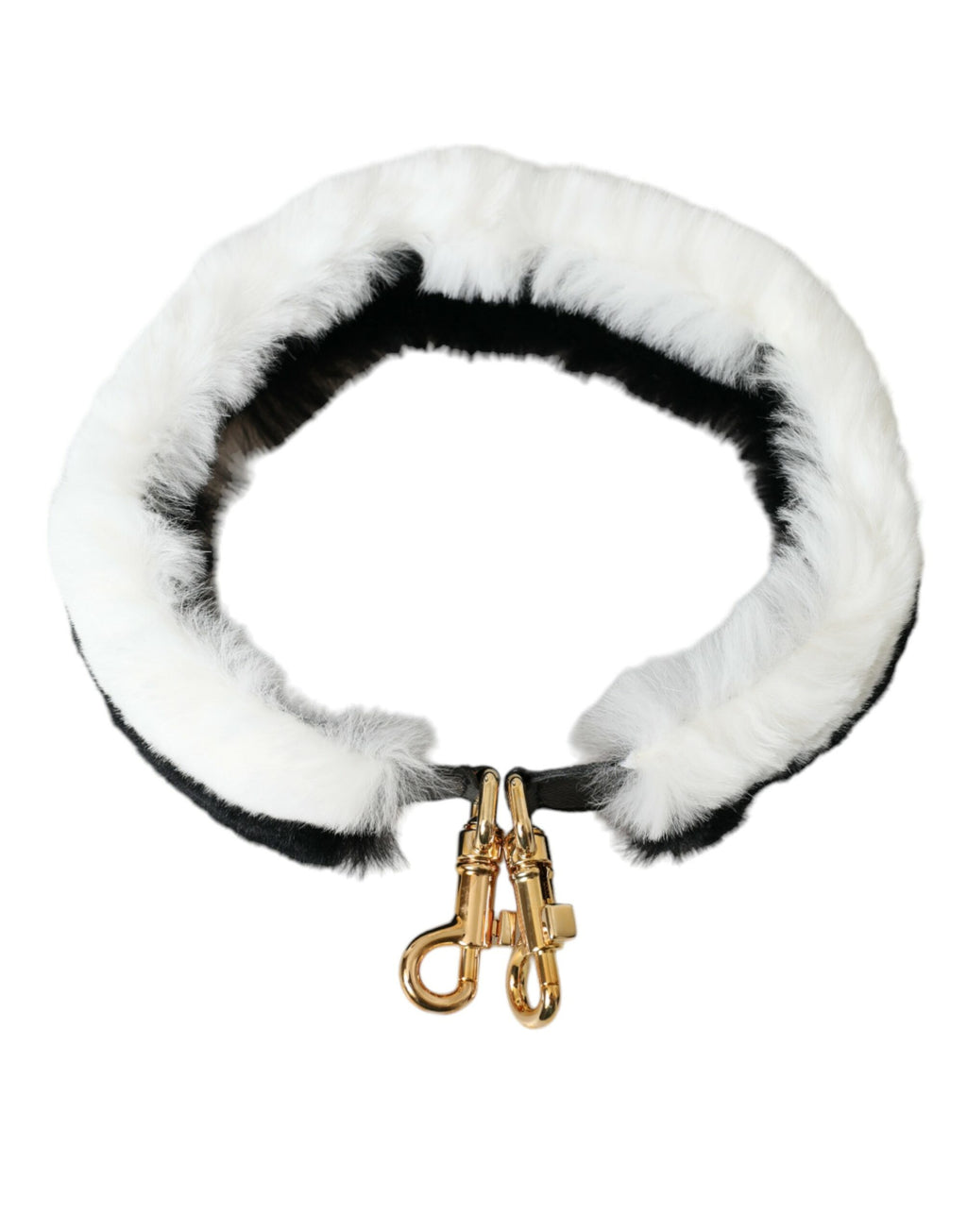 Bandoulière d'accessoire en fourrure de lapin noir et blanc.