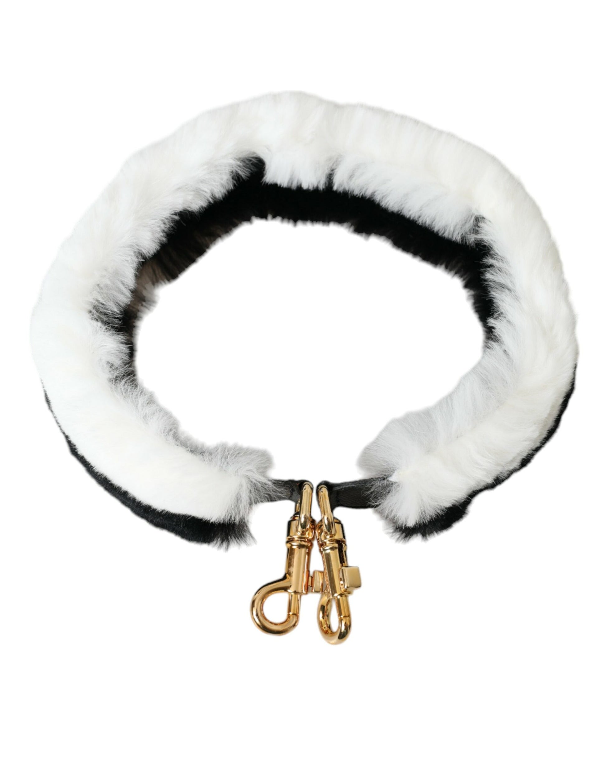 Bandoulière d'accessoire en fourrure de lapin noir et blanc.