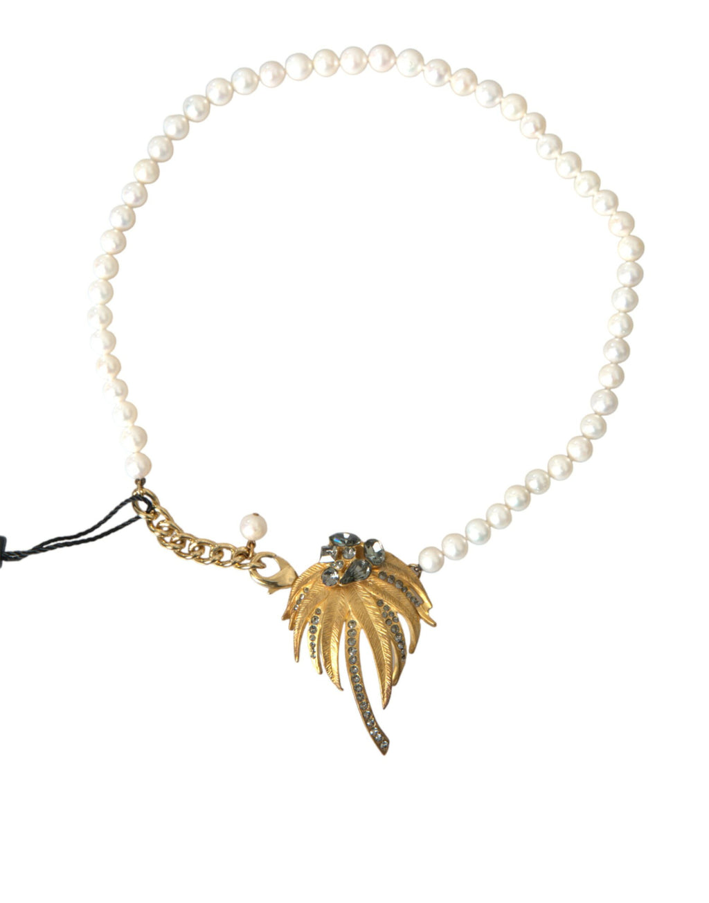 Collier avec pendentif en forme d'arbre en laiton doré, avec perles et cristaux.