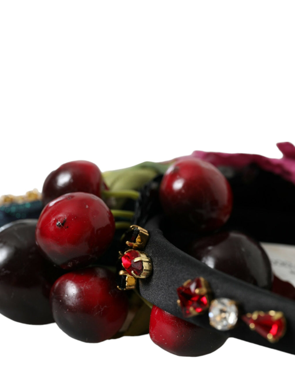 Diadème à déclaration avec ruban pour cheveux en forme de pastèque rouge, cerise et cristal.