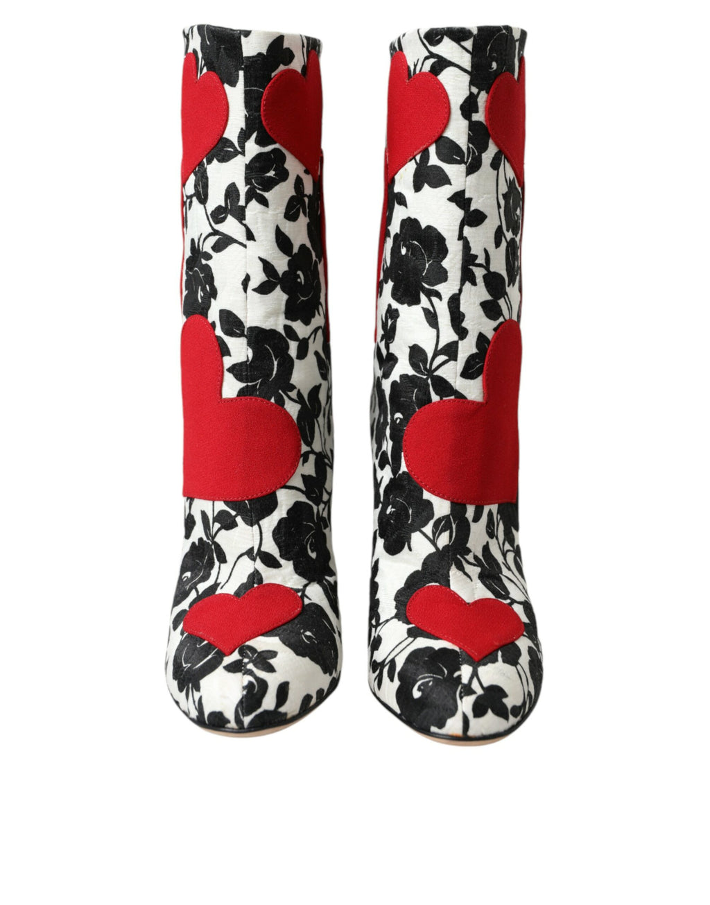 Bottines hautes en cuir blanc à motifs de cœurs et de fleurs