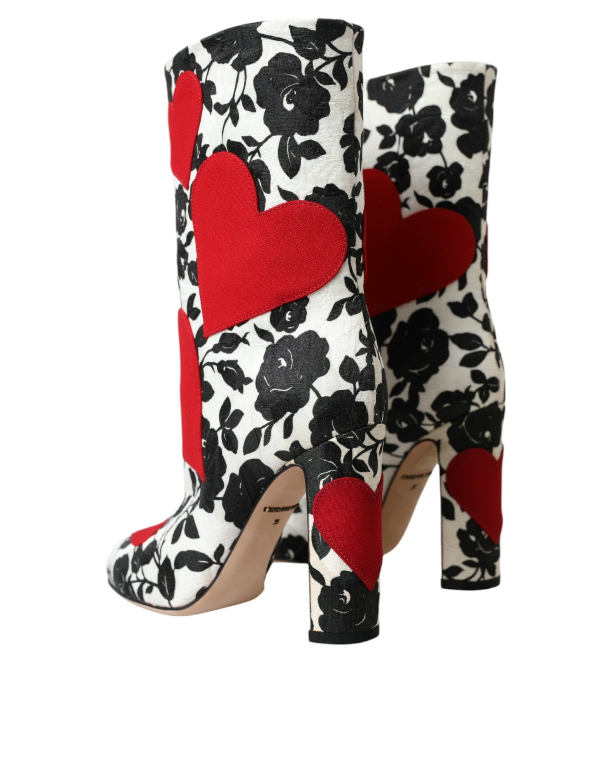 Bottines hautes en cuir blanc à motifs de cœurs et de fleurs