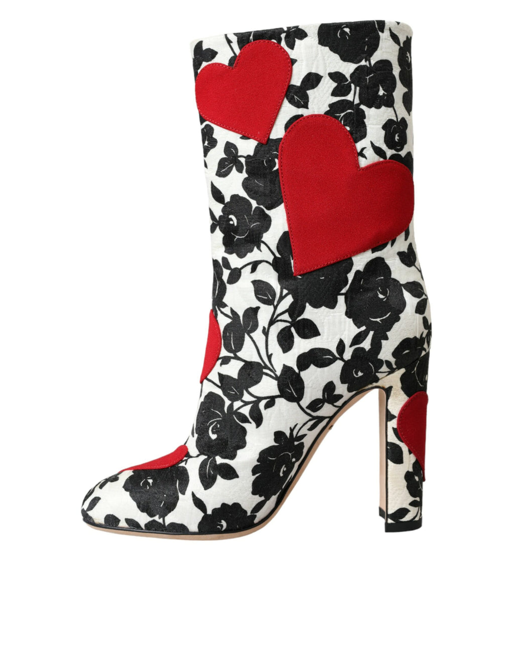 Bottines hautes en cuir blanc à motifs de cœurs et de fleurs