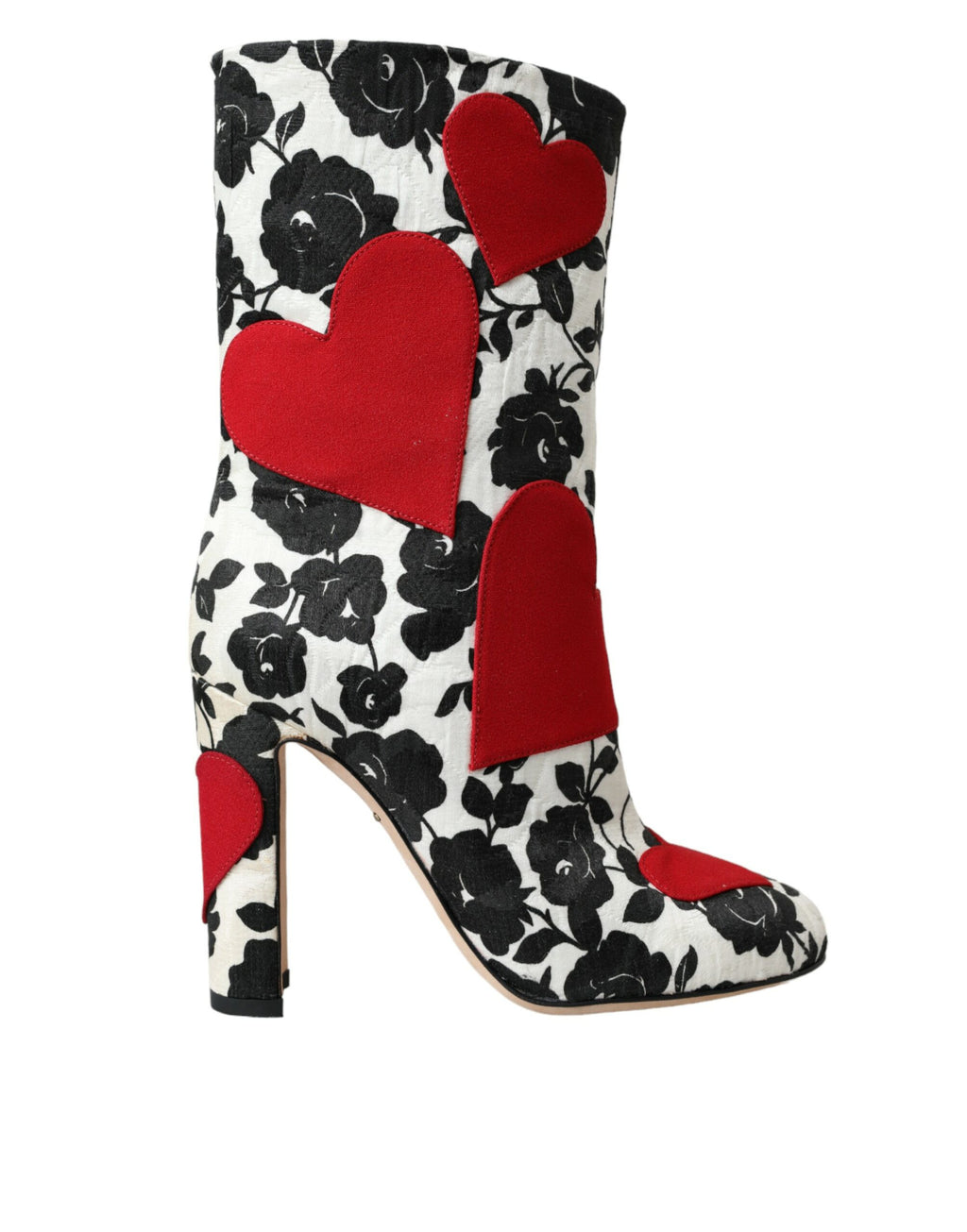 Bottines hautes en cuir blanc à motifs de cœurs et de fleurs