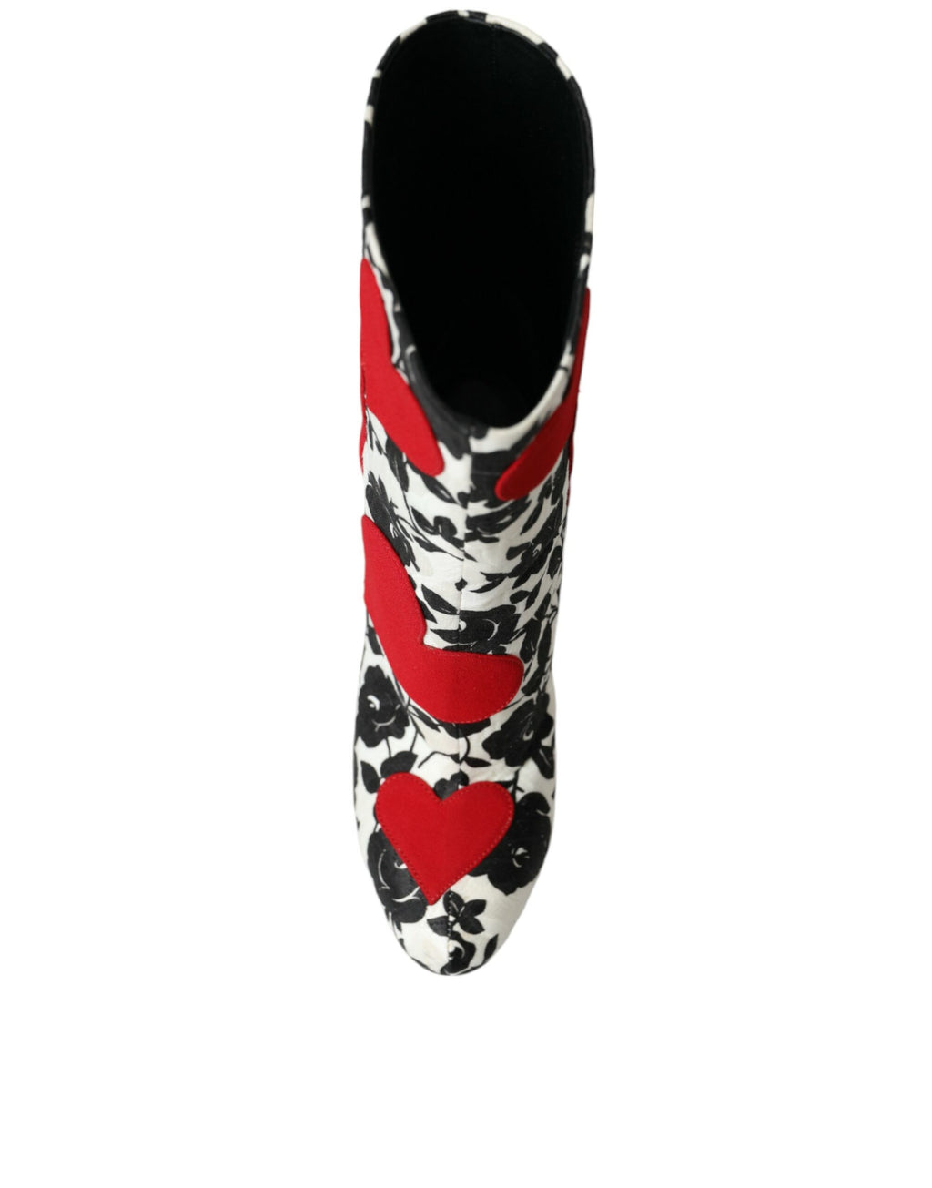 Bottines hautes en cuir blanc à motifs de cœurs et de fleurs