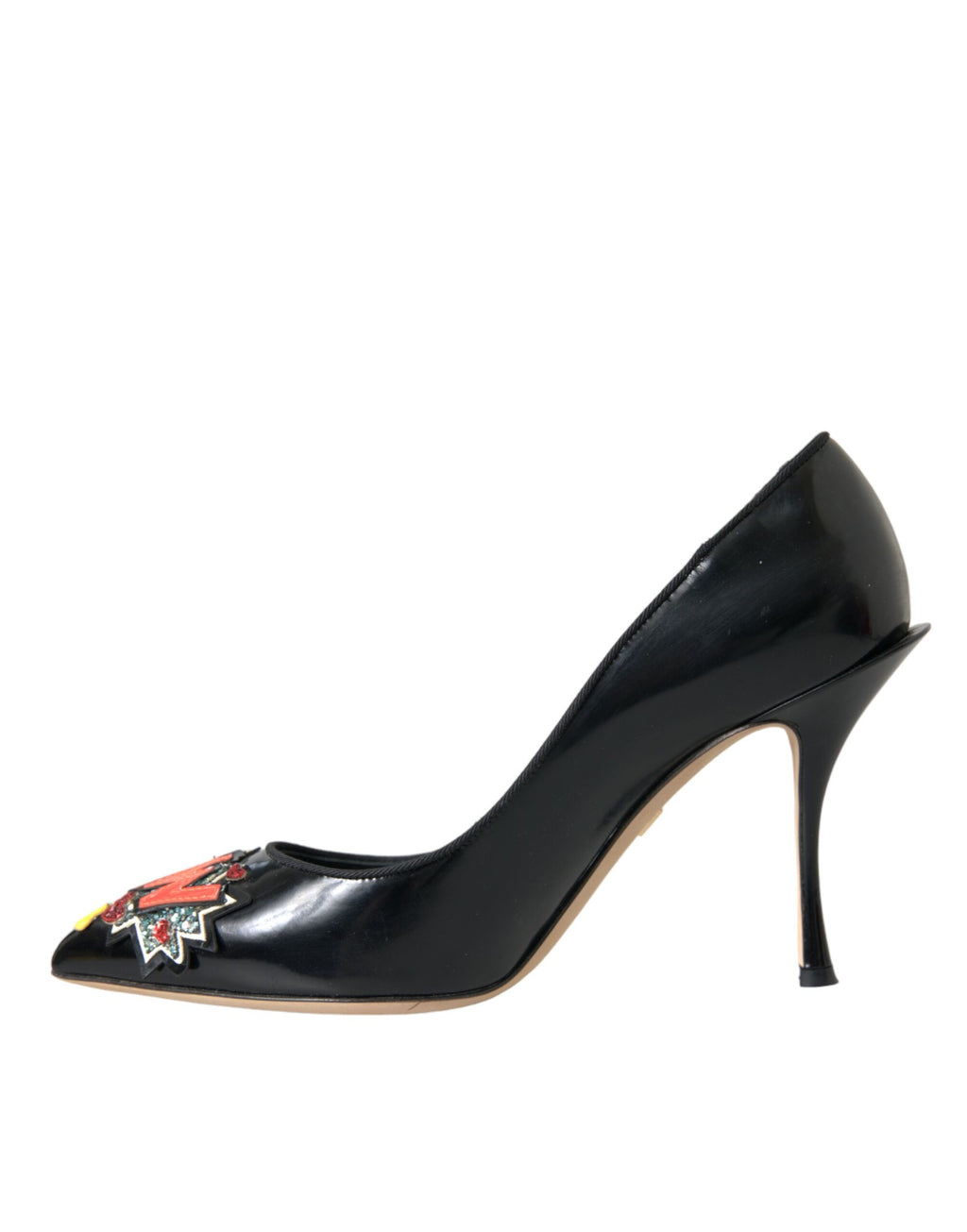 Escarpins en cuir noir avec patchs "WOW"