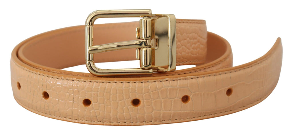 Ceinture en cuir exotique beige avec boucle en métal doré