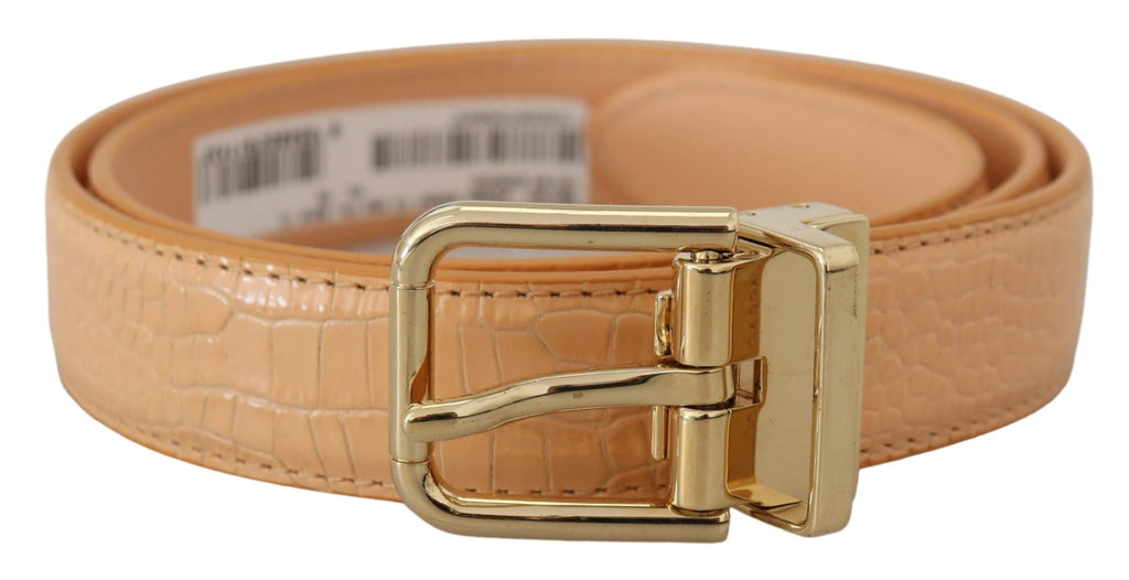 Ceinture en cuir exotique beige avec boucle en métal doré