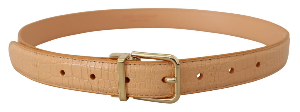 Ceinture en cuir exotique beige avec boucle en métal doré