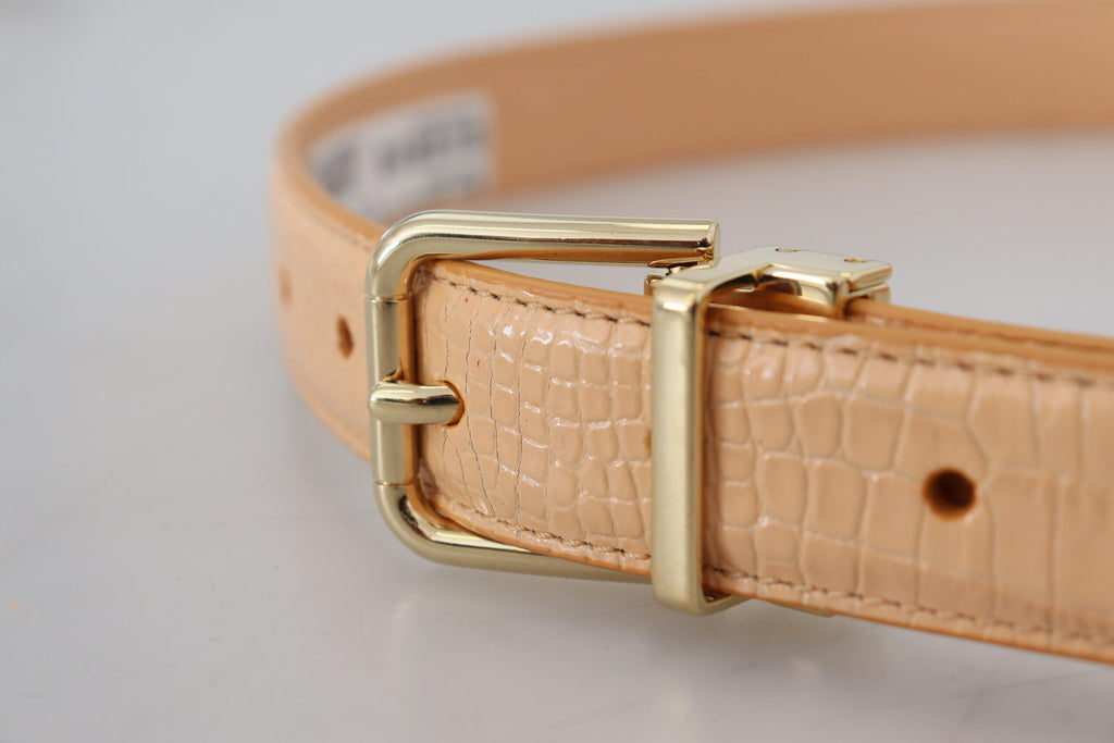Ceinture en cuir exotique beige avec boucle en métal doré