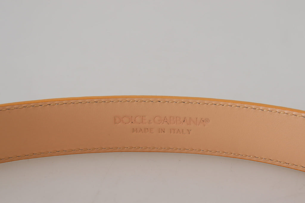 Ceinture en cuir exotique beige avec boucle en métal doré