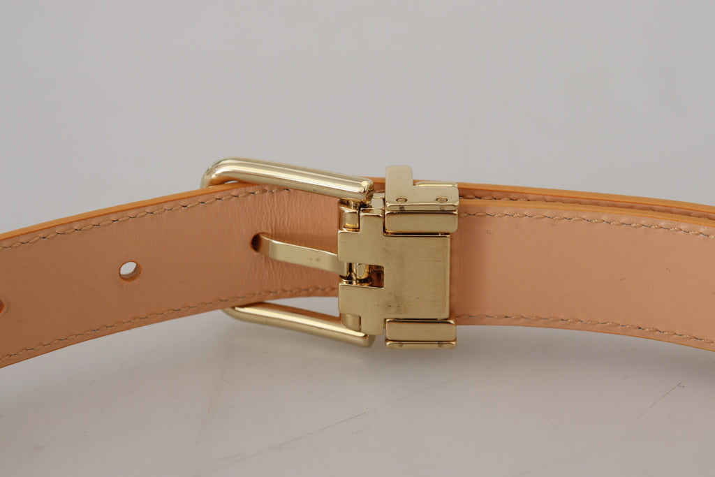 Ceinture en cuir exotique beige avec boucle en métal doré