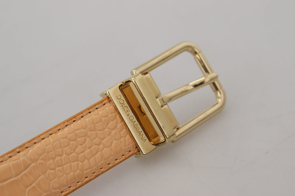 Ceinture en cuir exotique beige avec boucle en métal doré