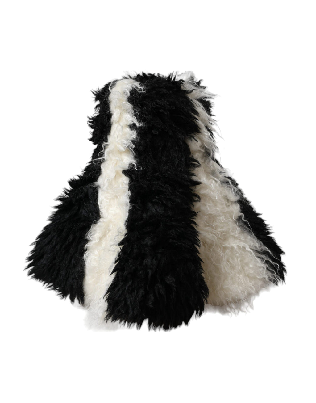 Chapeau en forme de seau en mohair et fourrure, rayures noires et blanches