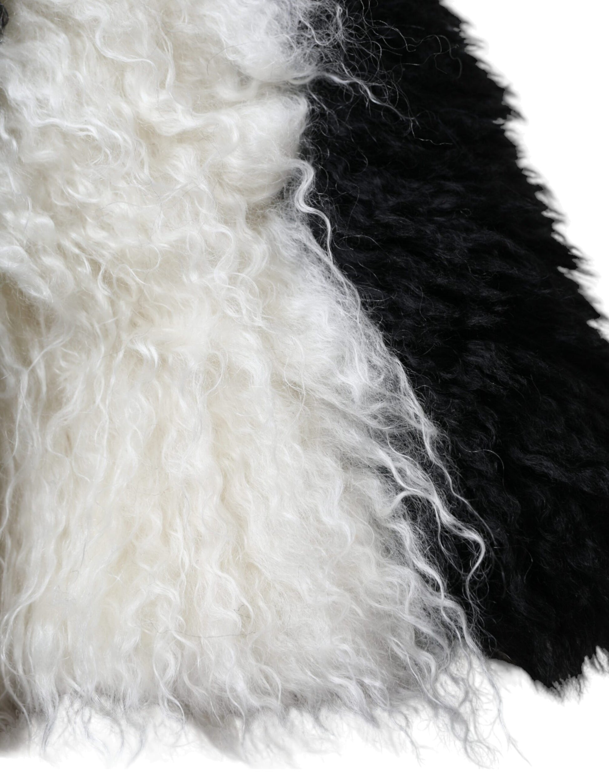 Chapeau en forme de seau en mohair et fourrure, rayures noires et blanches
