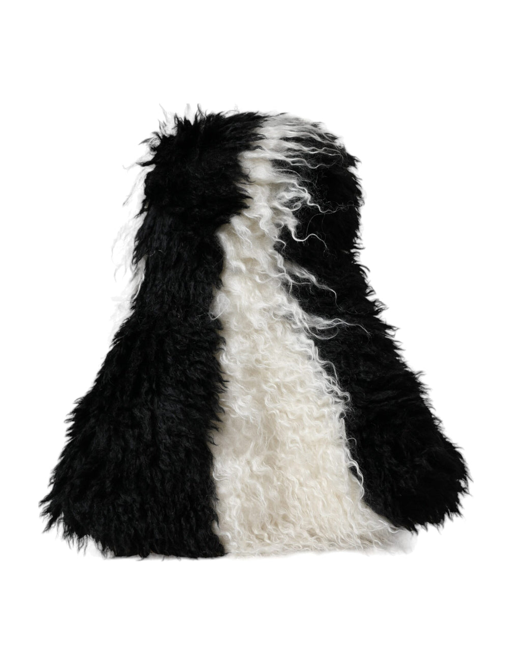 Chapeau en forme de seau en mohair et fourrure, rayures noires et blanches