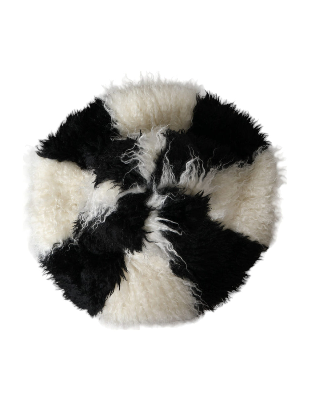 Chapeau en forme de seau en mohair et fourrure, rayures noires et blanches