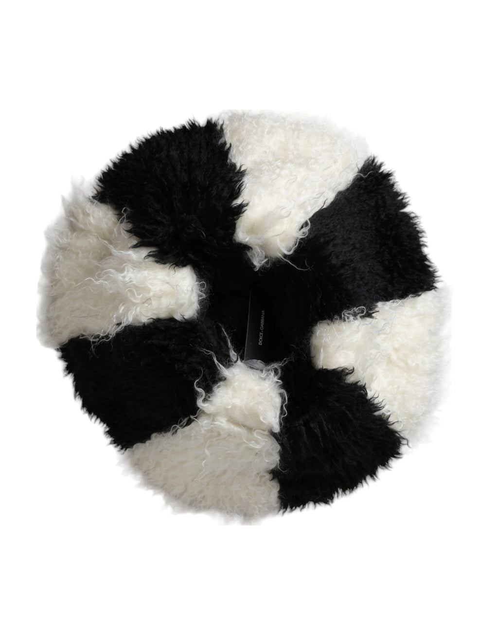 Chapeau en forme de seau en mohair et fourrure, rayures noires et blanches