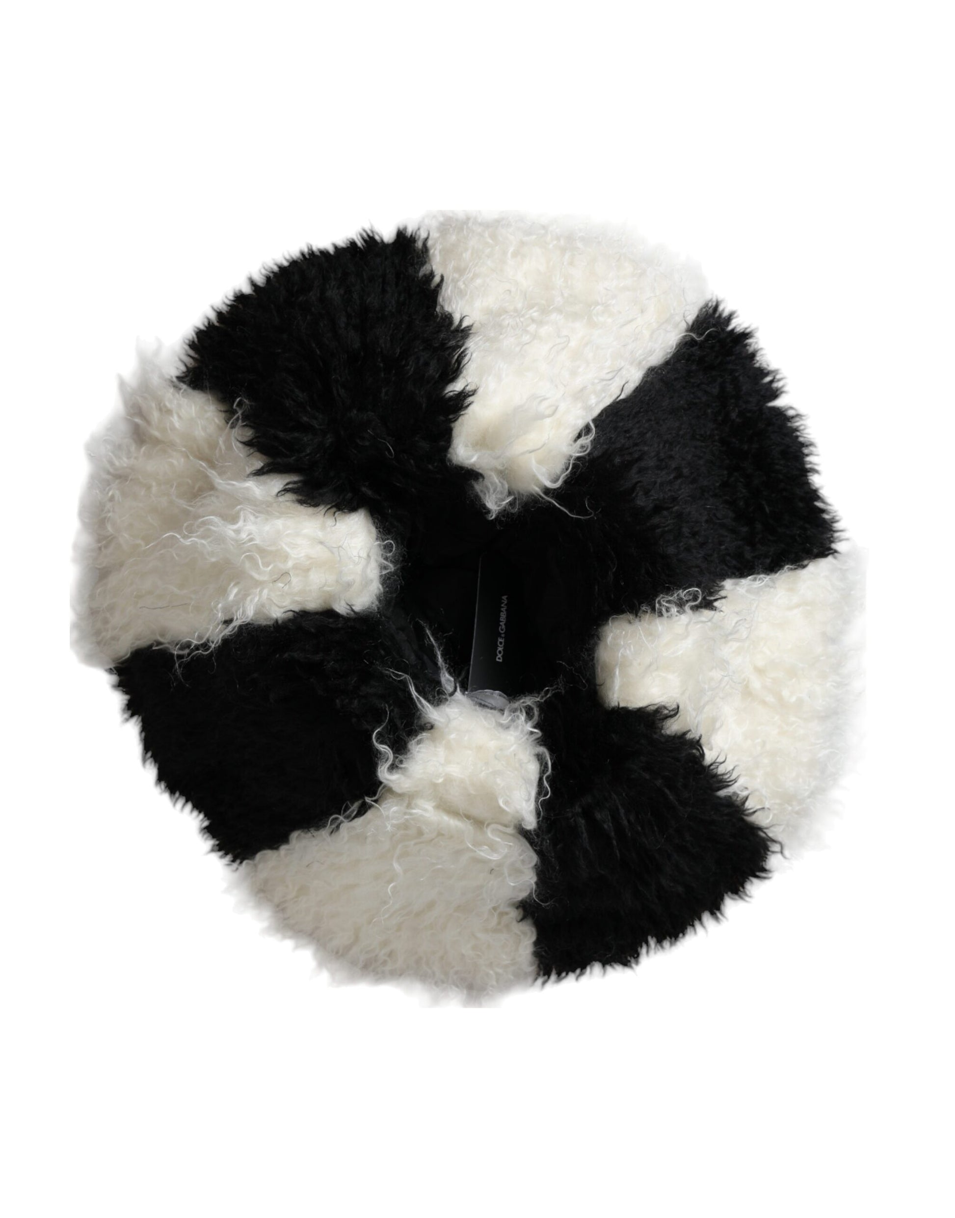 Chapeau en forme de seau en mohair et fourrure, rayures noires et blanches