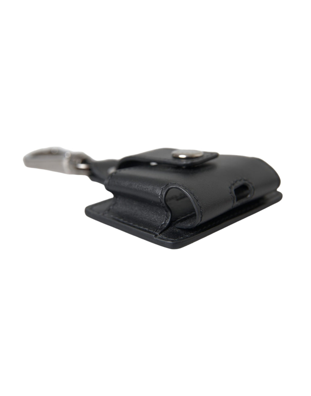Étui Airpods en cuir noir uni avec détail en métal argenté