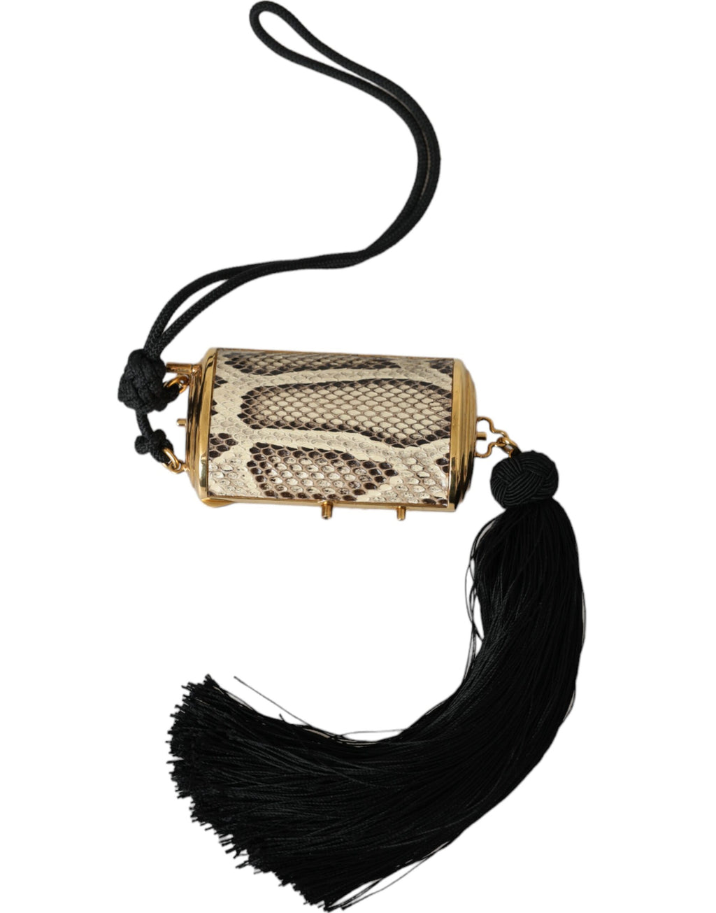 Mini sac de maquillage en cuir exotique beige avec miroir et pompon