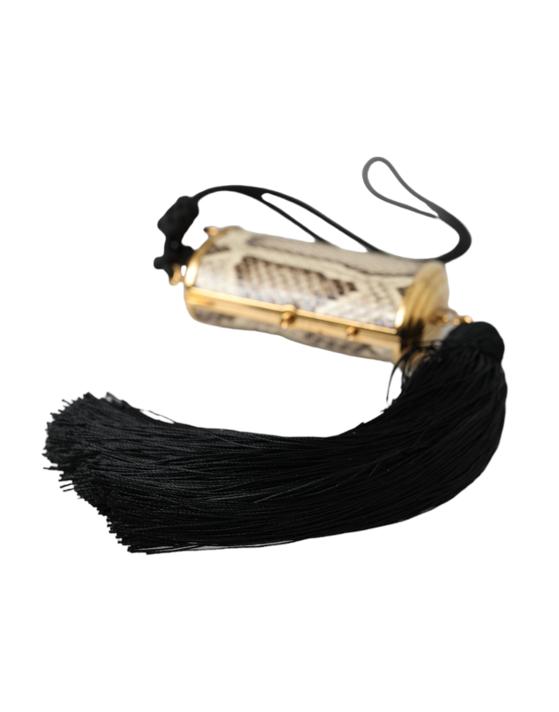 Mini sac de maquillage en cuir exotique beige avec miroir et pompon