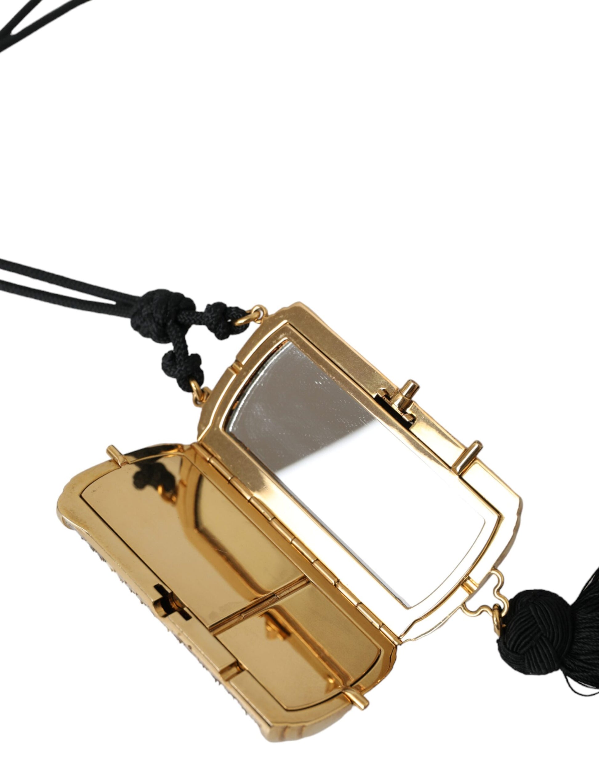 Mini sac de maquillage en cuir exotique beige avec miroir et pompon
