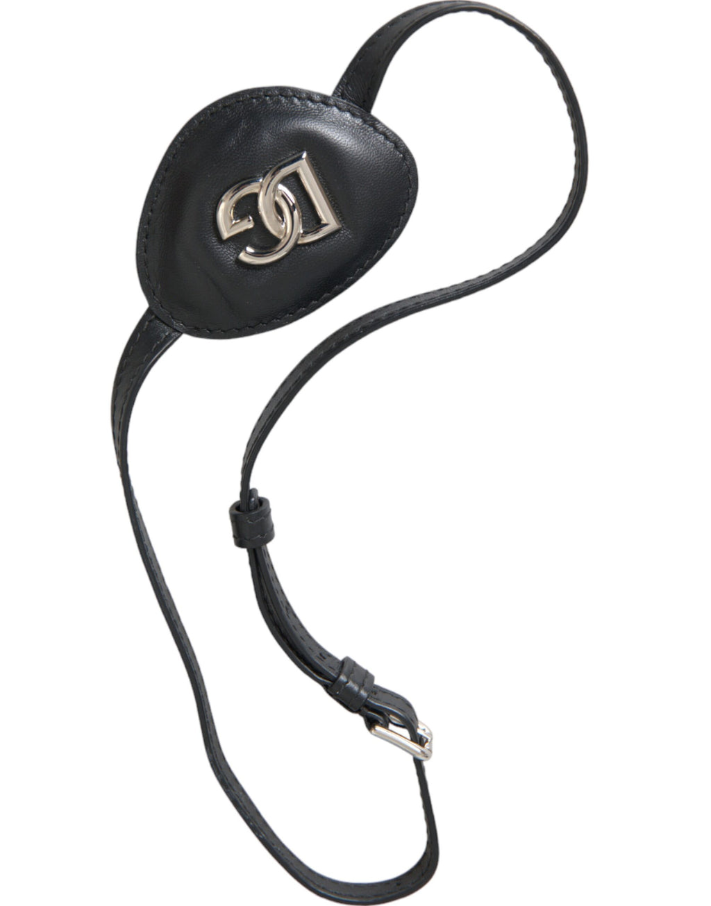 Empiècement en cuir de veau noir avec logo DG en métal