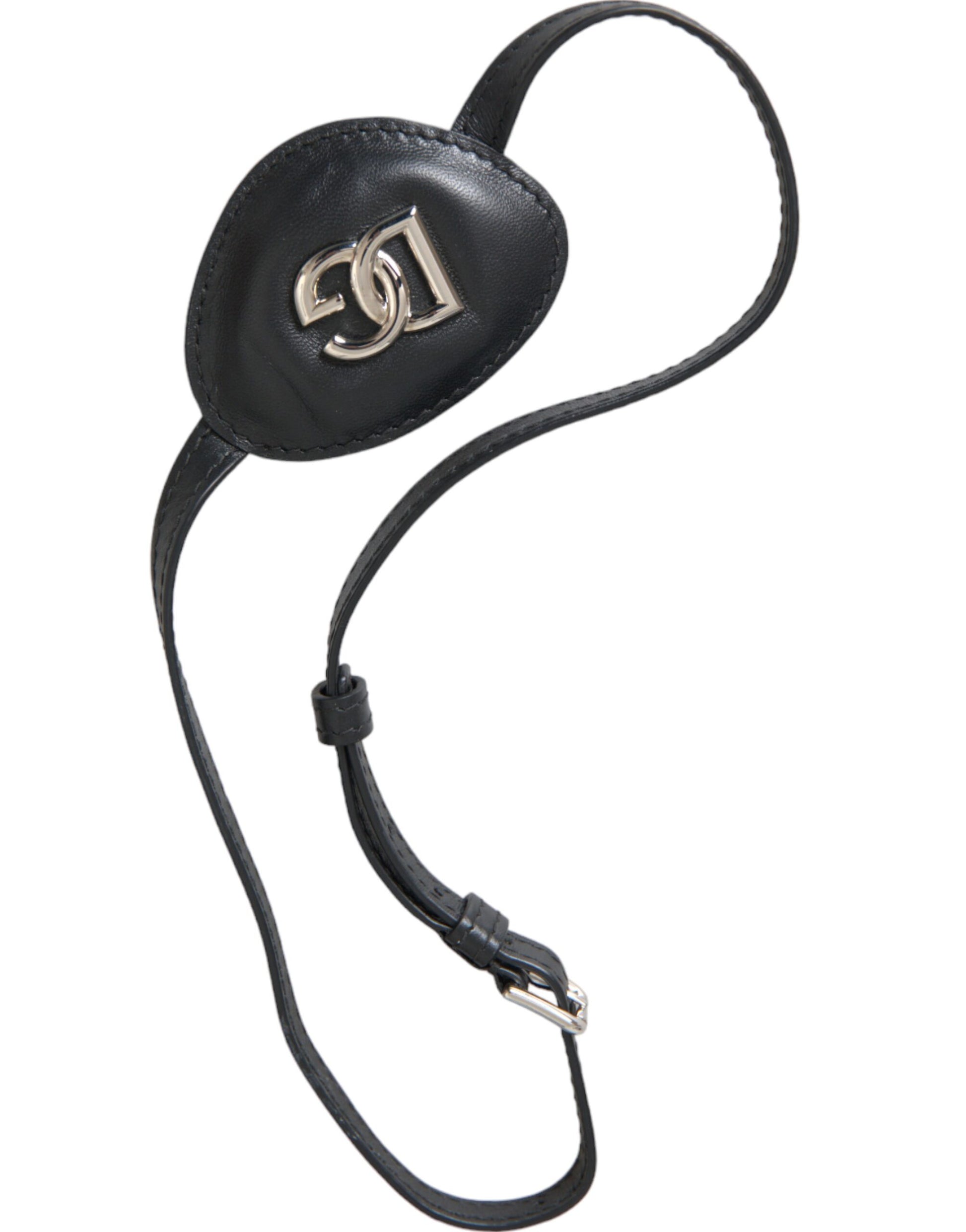Empiècement en cuir de veau noir avec logo DG en métal