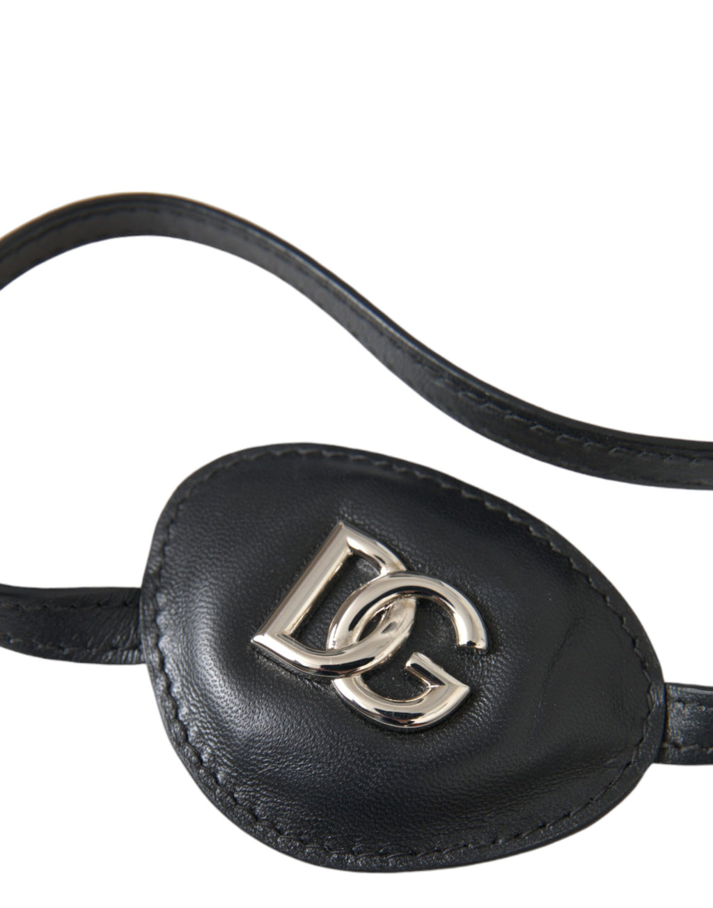 Empiècement en cuir de veau noir avec logo DG en métal
