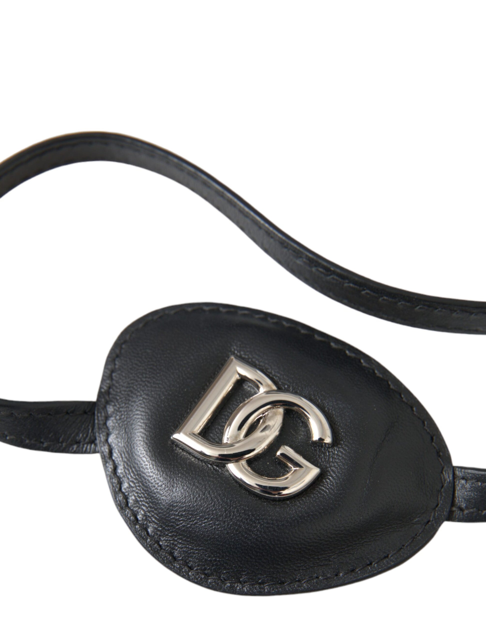 Empiècement en cuir de veau noir avec logo DG en métal