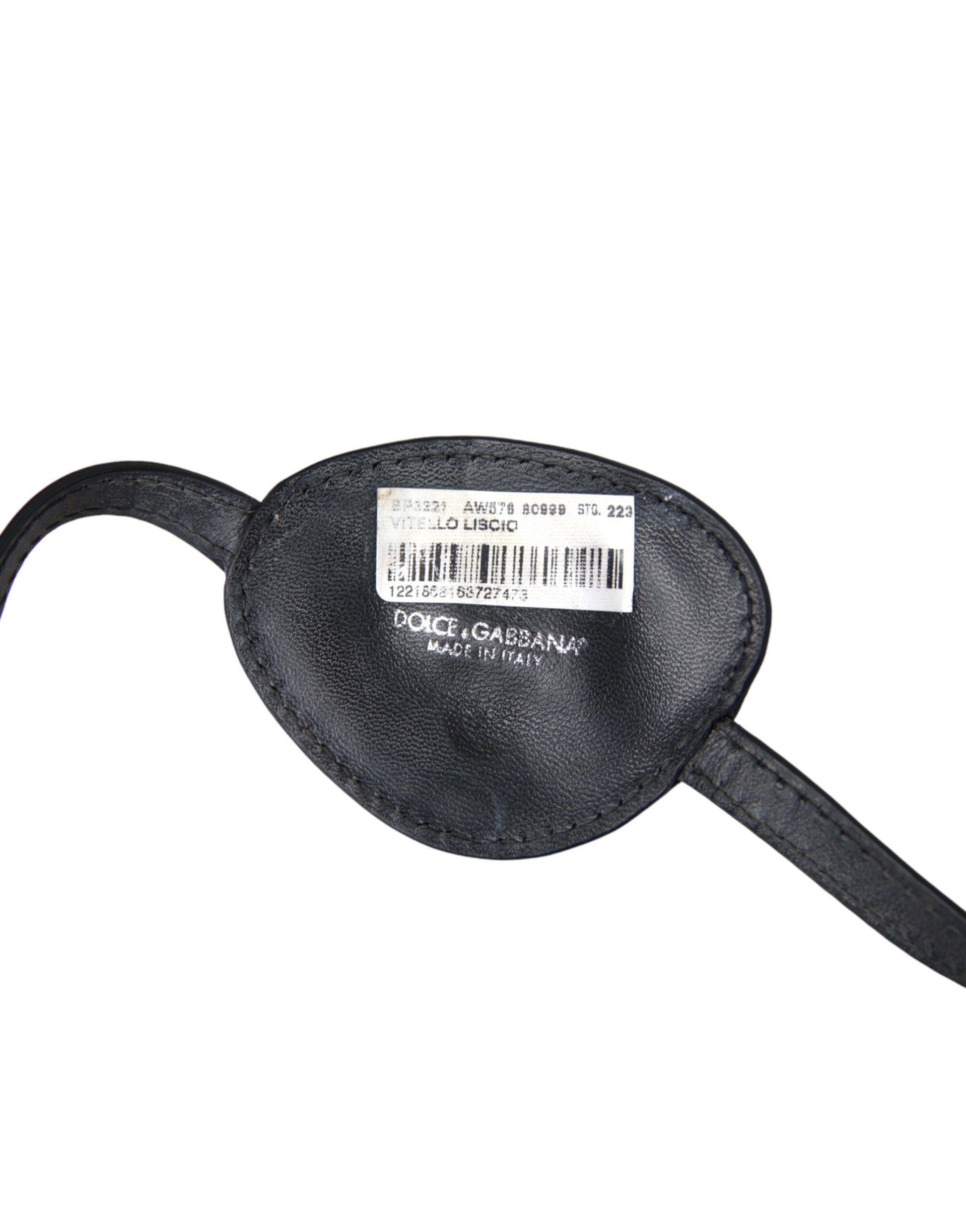 Empiècement en cuir de veau noir avec logo DG en métal